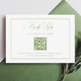 Elegant White and Green Wedding RSVP Qr Code  エンクロージャーカード