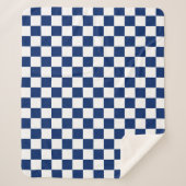 Elegant White and Navy Blue Square Pattern シェルパブランケット (正面)
