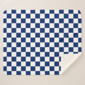 Elegant White and Navy Blue Square Pattern シェルパブランケット (正面(横))