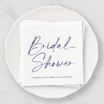 Elegant White and Navy Bridal Shower Napkin