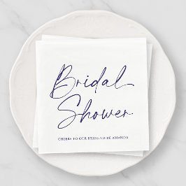 Elegant White and Navy Bridal Shower Napkin スタンダードランチョンナプキン