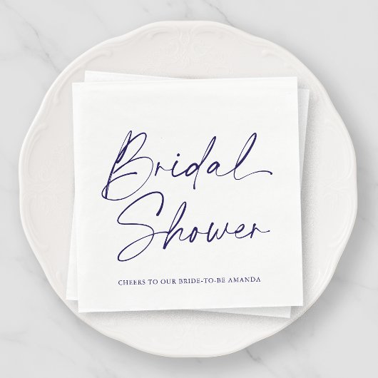 Elegant White and Navy Bridal Shower Napkin スタンダードランチョンナプキン