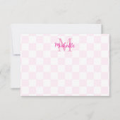 Elegant White and Pink Checkerboard Custom Name ノートカード (正面)