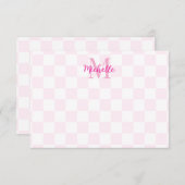 Elegant White and Pink Checkerboard Custom Name ノートカード (正面/裏面)