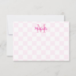 Elegant White and Pink Checkerboard Personalized  ノートカード