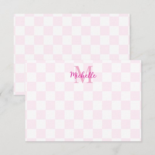Elegant White and Pink Checkerboard Personalized  ノートカード (正面/裏面)