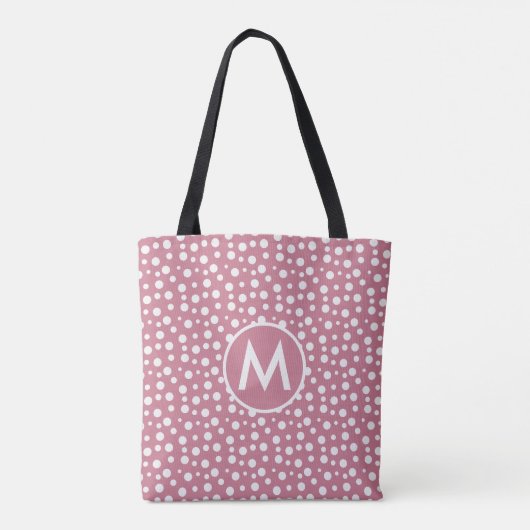 Elegant White And Pink Polka Dot Pattern Monogram トートバッグ (裏面)