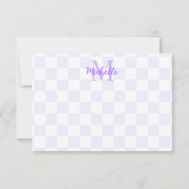 Elegant White and Purple Checkerboard Personalized ノートカード