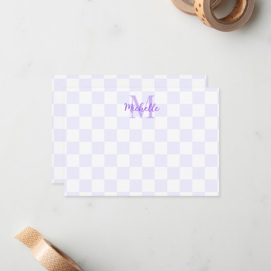 Elegant White and Purple Checkerboard Personalized ノートカード (正面/裏面インサイチュ)