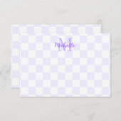 Elegant White and Purple Checkerboard Personalized ノートカード (正面/裏面)