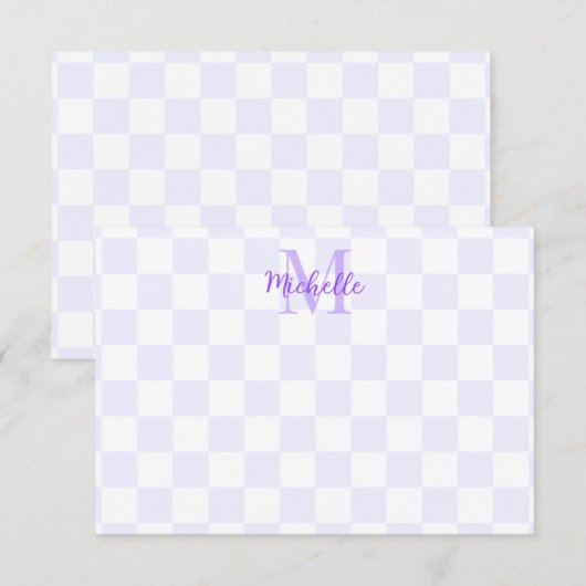 Elegant White and Purple Checkerboard Personalized ノートカード (正面/裏面)
