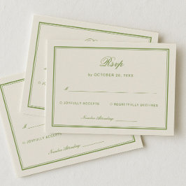 Elegant White and Sage Green Wedding Response エンクロージャーカード