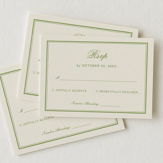 Elegant White and Sage Green Wedding Response エンクロージャーカード