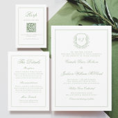 Elegant White and Sage Green Wedding RSVP Qr Code エンクロージャーカード