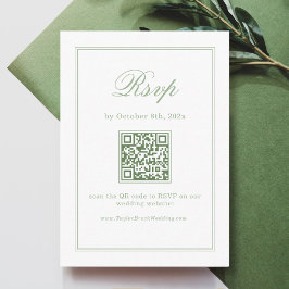 Elegant White and Sage Green Wedding RSVP Qr Code エンクロージャーカード