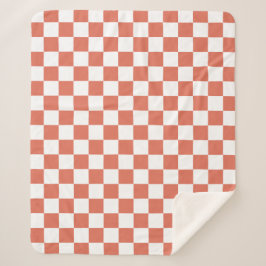 Elegant White and Terracotta Square Pattern シェルパブランケット