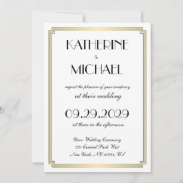 Elegant White Art Deco Wedding Invitations 招待状