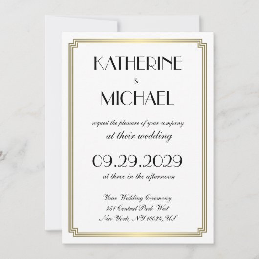 Elegant White Art Deco Wedding Invitations 招待状 (正面)