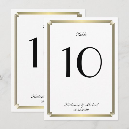 Elegant White Art Deco Wedding Table Number 招待状 (正面/裏面)