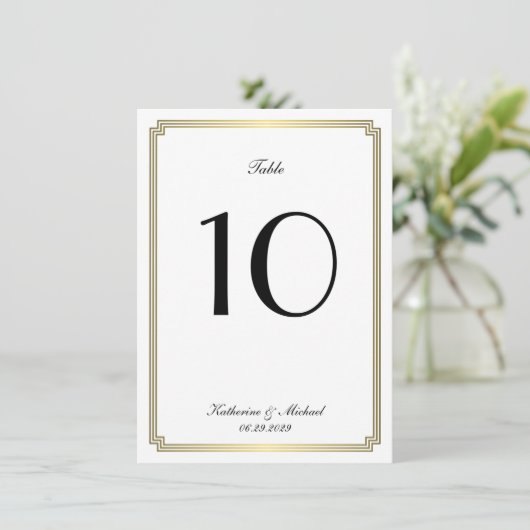 Elegant White Art Deco Wedding Table Number 招待状 (スタンド正面)