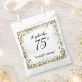 Elegant White Black and Gold 75th Birthday フェイバーバッグ (クリップ留めされた状態)