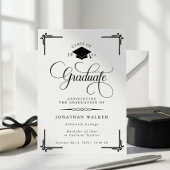 Elegant White Black College Graduation  案内状