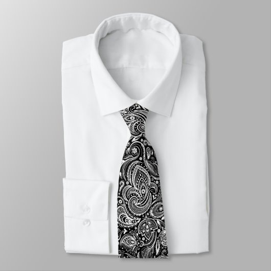Elegant White & Black Floral Paisley Pattern ネクタイ (タイ)
