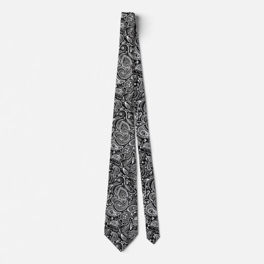 Elegant White & Black Floral Paisley Pattern ネクタイ (正面)