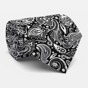 Elegant White & Black Floral Paisley Pattern ネクタイ