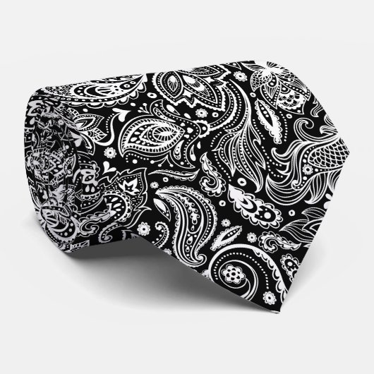 Elegant White & Black Floral Paisley Pattern ネクタイ (ロール)