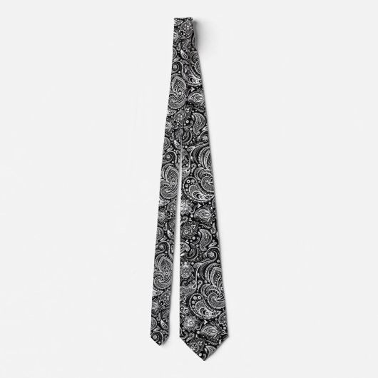 Elegant White & Black Floral Paisley Pattern ネクタイ (裏面)