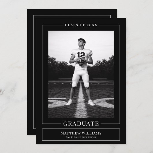 Elegant White & Black Graduate Announcement 招待状 (正面/裏面)