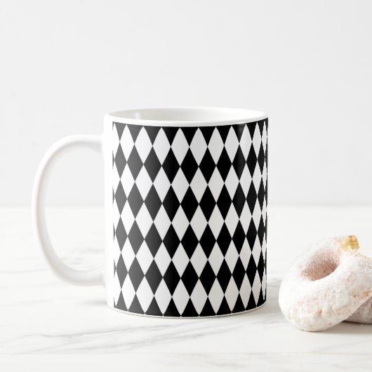 Elegant White Black Harlequin Geometric Rhombuses コーヒーマグカップ (ドーナツ)