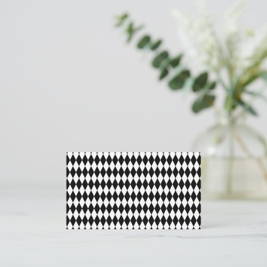 Elegant White Black Harlequin Geometric Rhombuses 名刺 (スタンド正面)