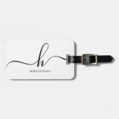 Elegant White Black Monogram Initial Script Name  ラゲッジタグ (正面横)