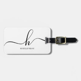 Elegant White Black Monogram Initial Script Name  ラゲッジタグ