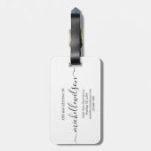 Elegant White Black Monogram Initial Script Name ラゲッジタグ (裏面縦)