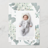 Elegant White Blossom Flower Photo Frame Birth 案内状 (正面/裏面)