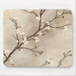 Elegant White Blossom Minimal Branch マウスパッド<br><div class="desc">This refined seamless pattern features delicate blossom branches flowing gracefully across the design. Thin dark branches extend in elegant lines, adorned with small white blossoms highlighted by soft golden centers, creating a light and airy botanical composition. Set against a warm neutral beige or soft taupe background with a subtle watercolor...</div>