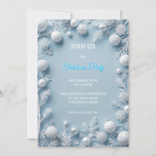Elegant White & Blue Christmas Invitation 招待状 (正面)