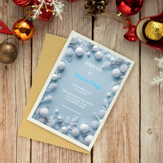 Elegant White & Blue Christmas Invitation 招待状