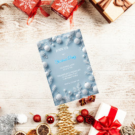 Elegant White & Blue Christmas Invitation 招待状