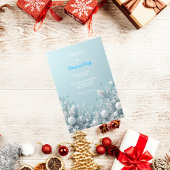 Elegant White & Blue Christmas Party Invitation 招待状