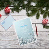 Elegant White & Blue Christmas Party Invitation 招待状