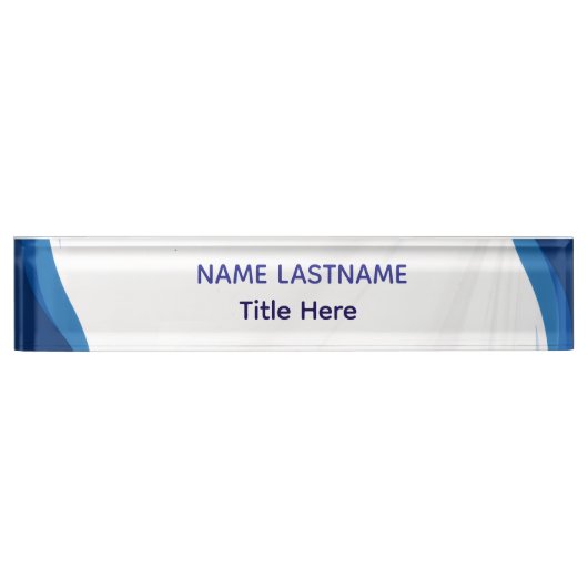 Elegant white & Blue custom name Desk Nameplate デスクネームプレート (正面)