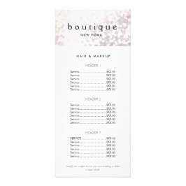 Elegant White Bokeh Salon Price List Menu ラックカード