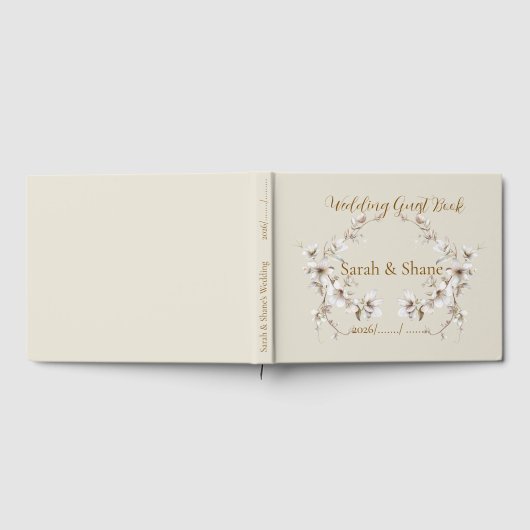 Elegant White Botanical Blossom Ivory Wedding ゲストブック (全面)