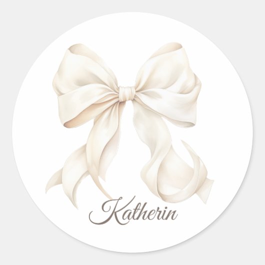 Elegant White Bow Baby Shower  Classic Round Stick ラウンドシール (正面)