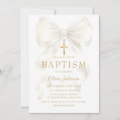 Elegant White Bow Baptism Girl Invitation 招待状 (正面)