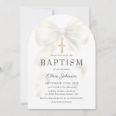 Elegant White Bow Baptism Girl Invitation 招待状 (正面)